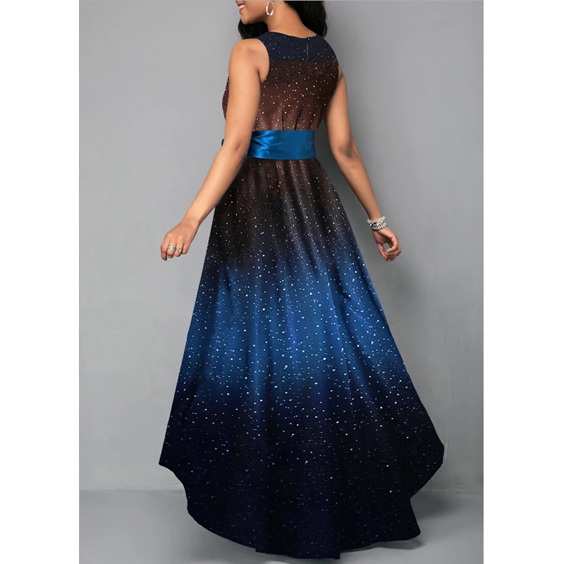 Летнее модное женское платье без рукавов с градиентом блестками и асимметричной