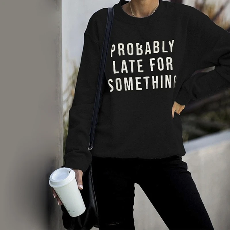 

Свитшот женский с круглым вырезом, Модный повседневный свободный однотонный худи с надписью, большие размеры