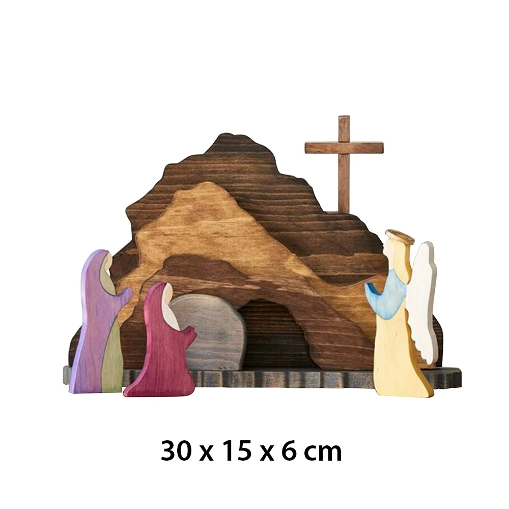 

2021 Creative Easter Resurrection Scene Wooden Decoration Cross Resurrection Scene Decor Wooden Nativity Set Home Decor Ornament