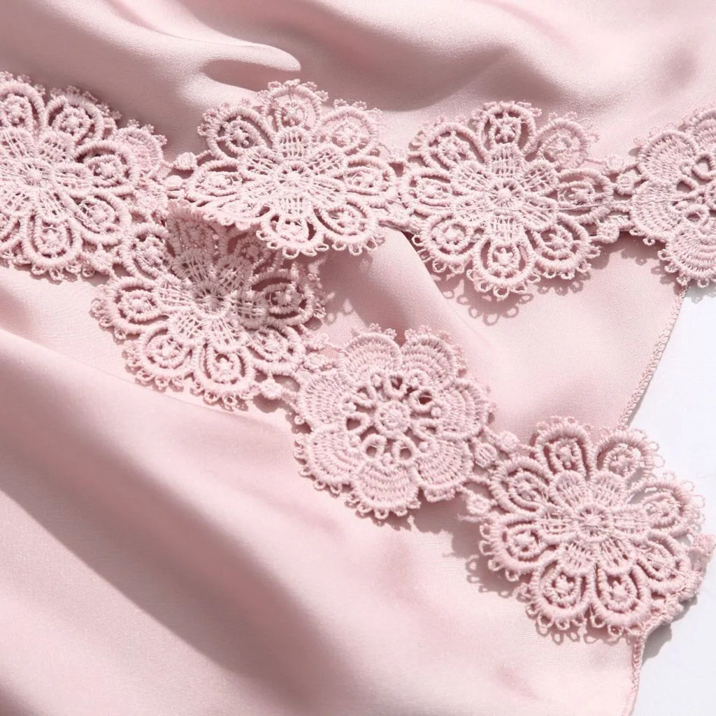 

4pcs Sexy Lingerie Pajama Set Lace 5 Color S-XXL Sizes Summer V Neck Sleeveless Pajamas for Women 2021 Pijama With Chest Pad