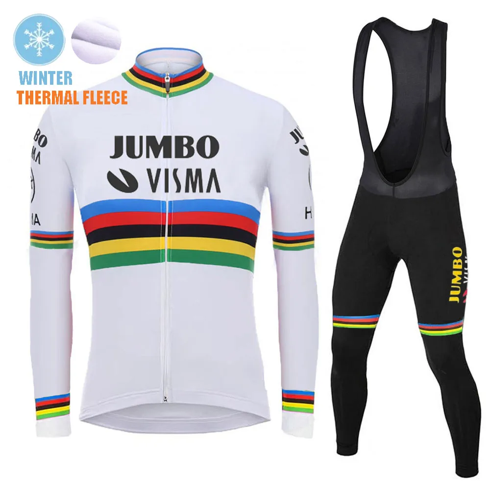 

Jumbo Visma Champion Team 2021 Winter Cycling Jersey Set Clothing Suit Mens Long Sleeve MTB Bike Road Pants Bib Ropa Ciclismo