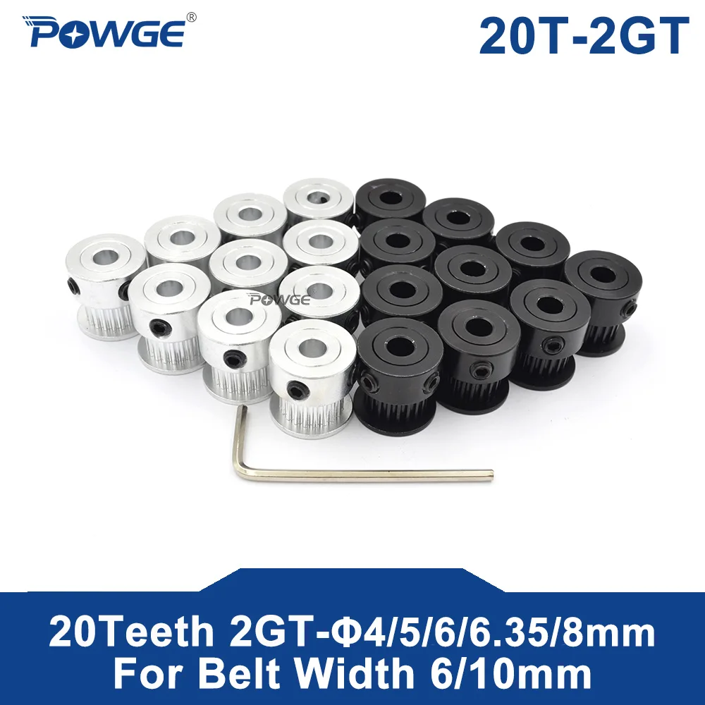 POWGE GT 20 Teeth 2GT 2M Timing Pulley Bore 4/5/6/6.35/8mm for 2MGT GT2 Synchronous belt width 6/10mm small backlash 20Teeth 20T