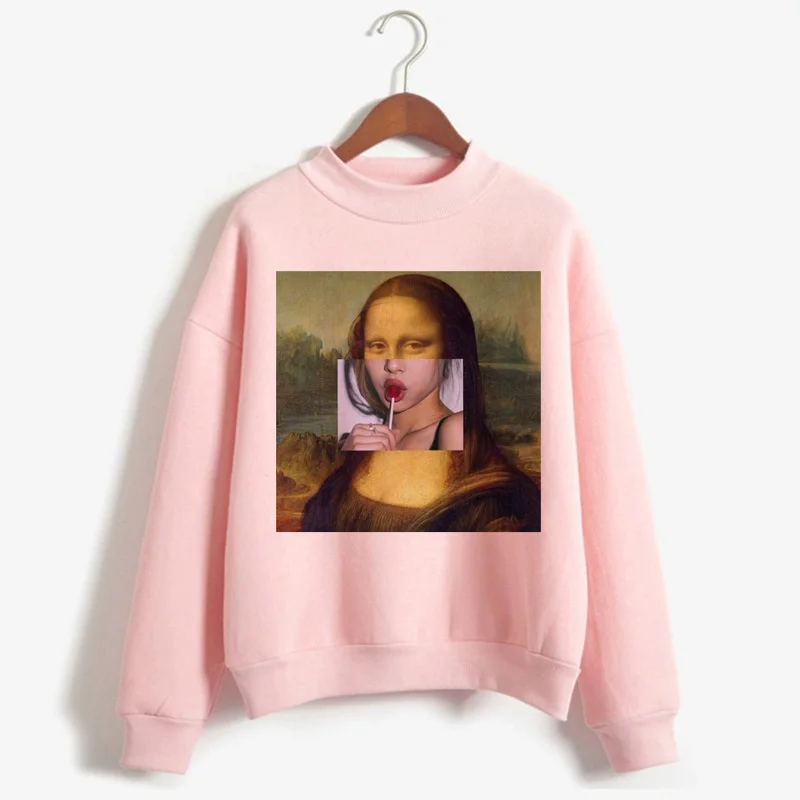 Смешная Мона Лиза негабаритных толстовки для женщин Корейский 90s Kawaii Harajuku
