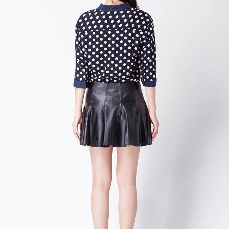 Мини-юбка женская плиссированная из натуральной овечьей кожи в европейском