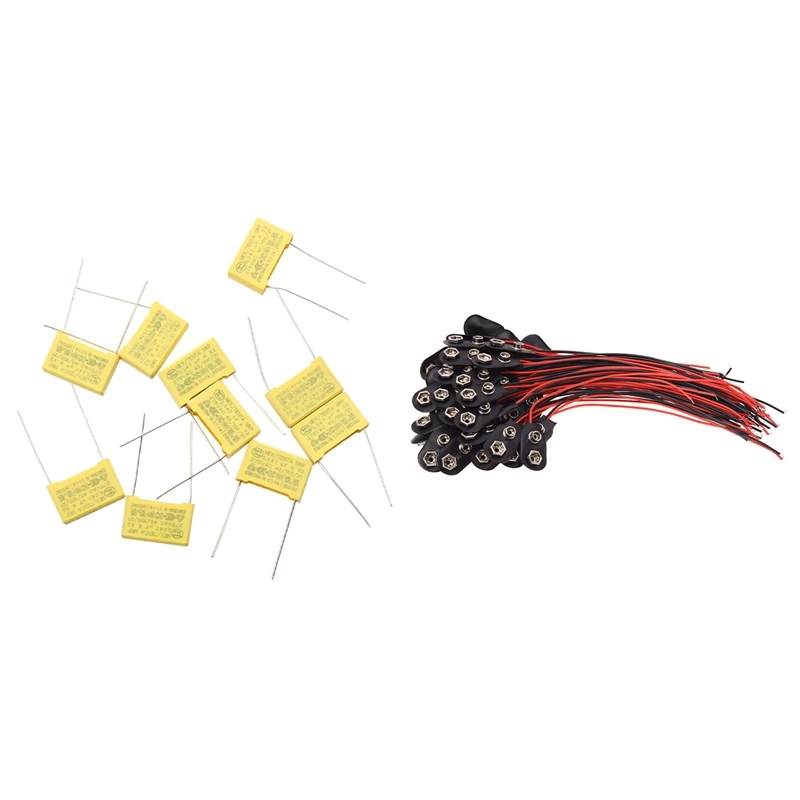 

50 шт. 2 провода терминалы 9V зажим для батарей разъемы держатель с 10 шт. 250V 47NF 0,047 мкФ Безопасность конденсатор с алюминиевой крышкой