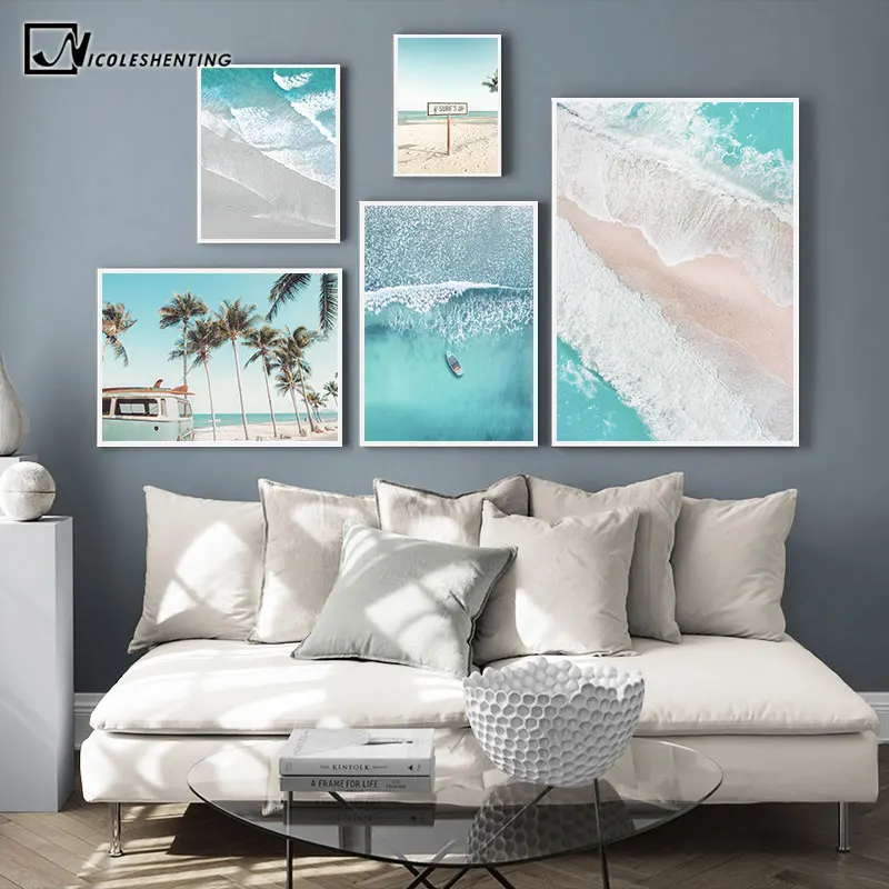

Boat ocean wave beach landscape diamond painting picture nature scandinavian poster nordic decoration beach bus embroidery mosai