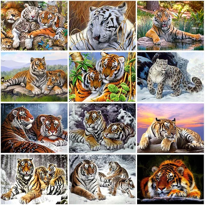 

DIY 5D Diamond Painting Tiger Full Round Resin Animal Diamond Embroidery Cross Stitch Rhinestones Mosaic Handmade Gift Wall Art