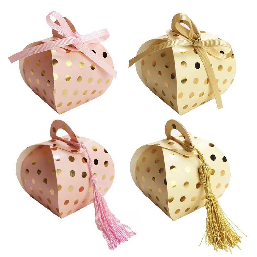 

New 50pcs Candy Boxes Super Cute Bronzing Dot Tassel/Ribbon Biscuits Gift Box Children Gifts Wedding Birthday Souvenir Supplies
