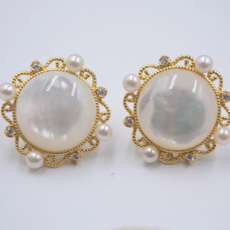 

Новое поступление, Стерлинговое Серебро S925, мини натуральный пресноводный жемчуг, Круглые бриллианты, 18x20 мм, женский подарок