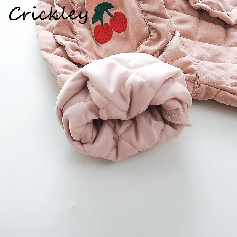

Winter Cherry Embroidery Girls Pants Cute Ruffles Pocket Kids Trousers Cute Thicken Warm Cotton Padded Toddler Children Clothes