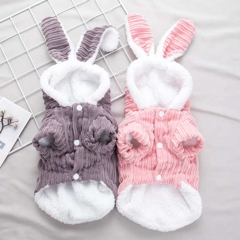 Winter Cat Clothes Warm Fleece Rabbit Ears Hooded Jacket Pet Clothing For Small Dogs Cats Puppy Teddy Chihuahua Coat Funny | Дом и сад