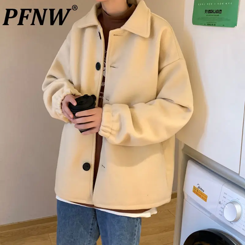

PFNW 2021 Autumn Winter New Woolen Coat Korean Student Loose Casual Oversized Short Campus Male Single Breasted Jacket 12X1440