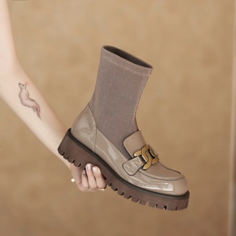 

2021 Fashion Women Designer Boots Genuine Leather Women Platform Heels Boots Round Toe Solid Fall Shoes Women Winter Women Boots