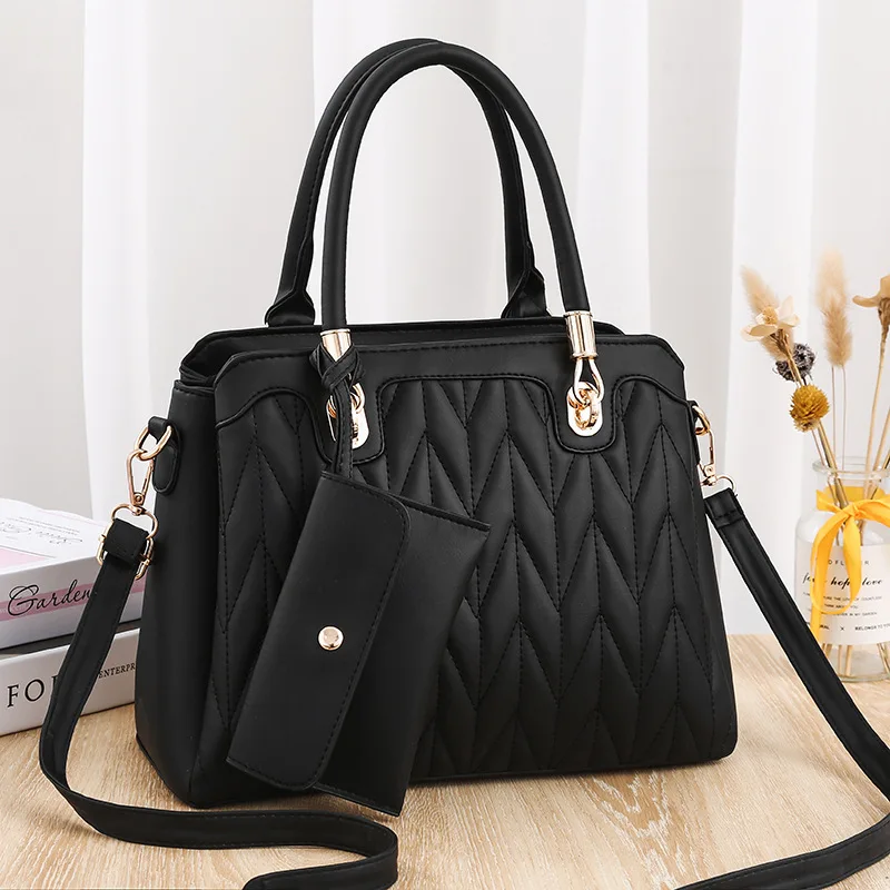 

Two-Piece Set Plaid Handbags for Women PU Leather Shoulder Crossbody Large-Capacity Bags Luxury Brand Lady Mini Purse Accessory