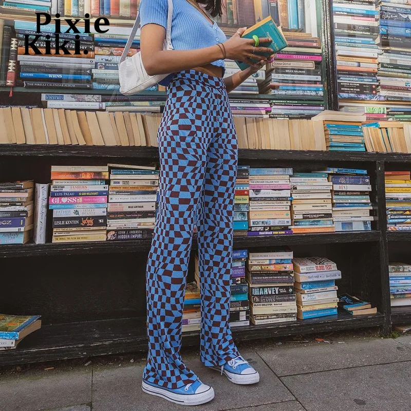 

PixieKiki Diamond Plaid Printed Y2k Pants Streetwear Women Clothing Vintage Sweatpants High Waist Trousers Indie Bottoms P84EZ46