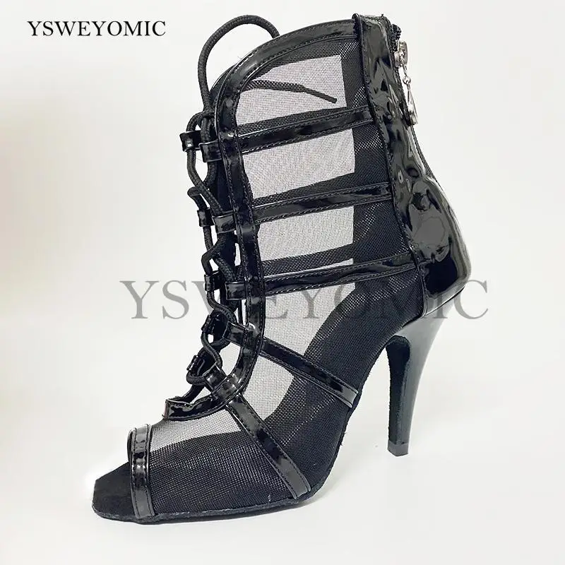 2021 Black Leather Women Dance Boot High Spiked Heel 10cm Thicker Comfortable Insole High Quality Made Latin Salsa Dance Shoes