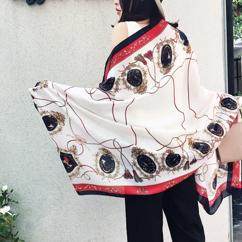 

Women's imitation silk scarf beach shawl spring summer autumn scarf plaid size beach shawl scarf for women