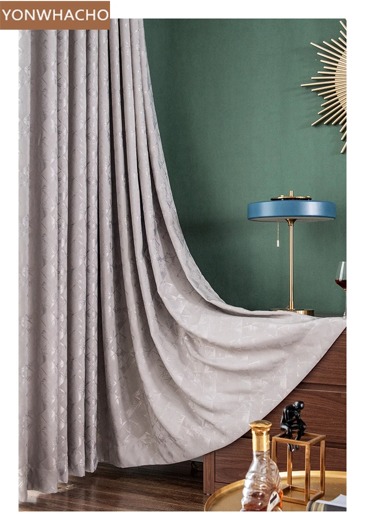 

Custom curtains simple modern living room light luxury high-end American grey cloth blackout curtain tulle drapes B508