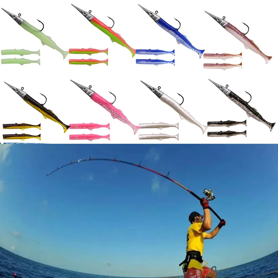 

T-needler Sinking Fishing Lures 11cm T-Tail Swimbait Baits Lead Jig Head + 3pc Soft Lure Fishing Tackle Accessories Pesca