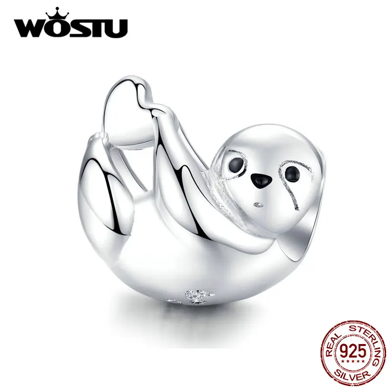 WOSTU 925 пробы, Серебряный ленивый Ленивец, бусины, животные, подвески, подходят для оригинального браслета, кулон для женщин, изготовление ювелирных изделий CTC109