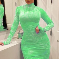 womens bodycon dress 2021 pleated elegant long sleeve party dresses for ladies sexy tight female clothing evening plus size 5xl