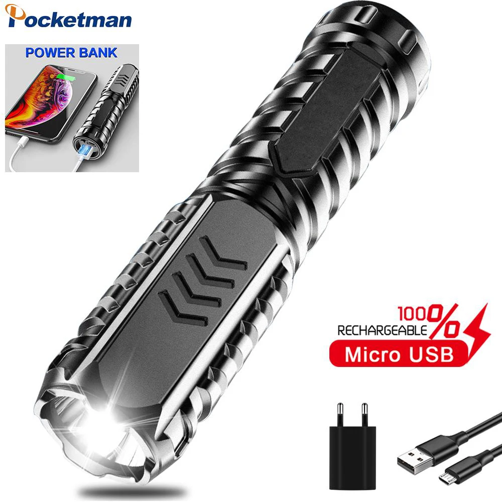 

]LED Flashlight USB Rechargeable Bright Flashlight Portable Built-in Battery Torch Waterproof Torch Long Range Flashlight