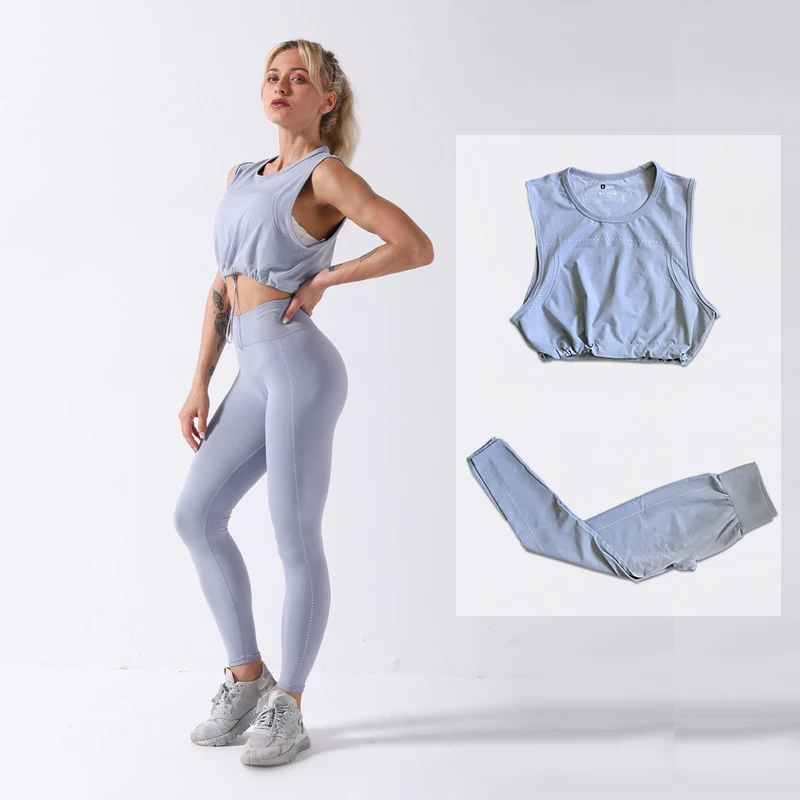 

Women Seamless Yoga Set 2021 New Sports Suit For Fitness Sleeveless Crop Top Push Up Leggings 2 PCS Set Gym Clothing Sportswear