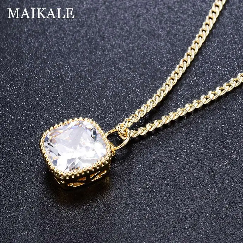 Женское простое золотое ожерелье MAIKALE с квадратным кубическим цирконием класса
