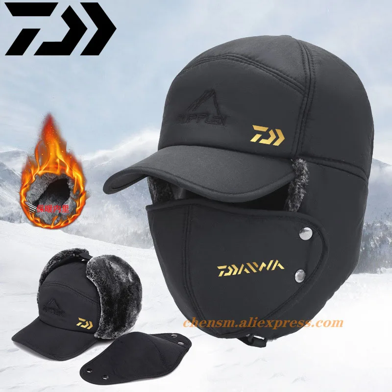 Зимняя рыболовная термошапка-бомбер DAIWA 2022, мужская и женская модная ветрозащитная Лыжная шапка с защитой ушей для лица, бархатная плотная ш...