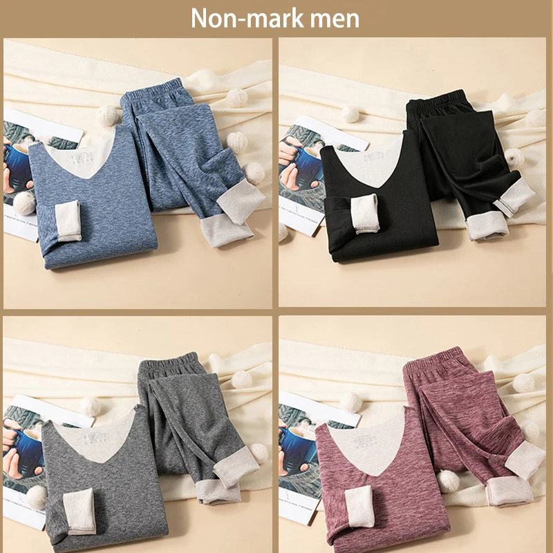 Wool Silk Sanded Fleece Autumn Clothes Long Trousers Plus Cashmere Autumn and Winter Men and Women Couples Thermal Underwear Set