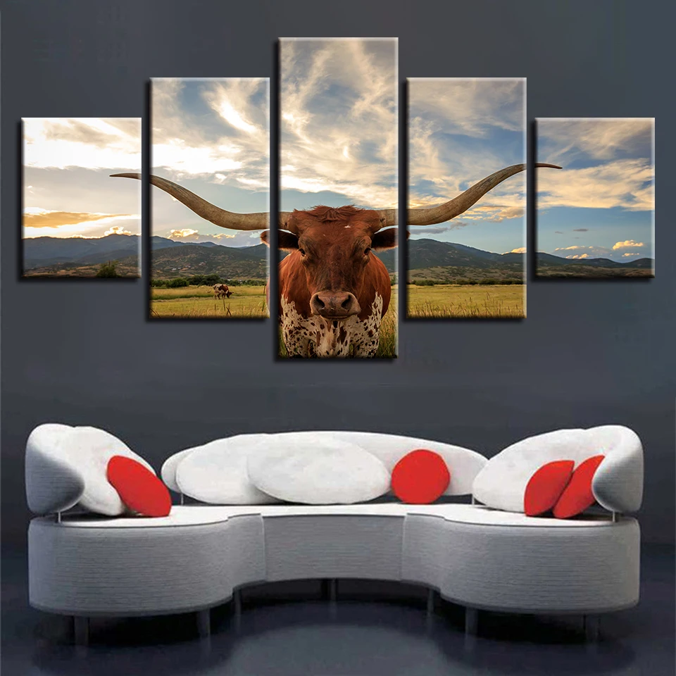 Животные печати корова Лев ободок с ушками кошки тигра холст рисунки постер