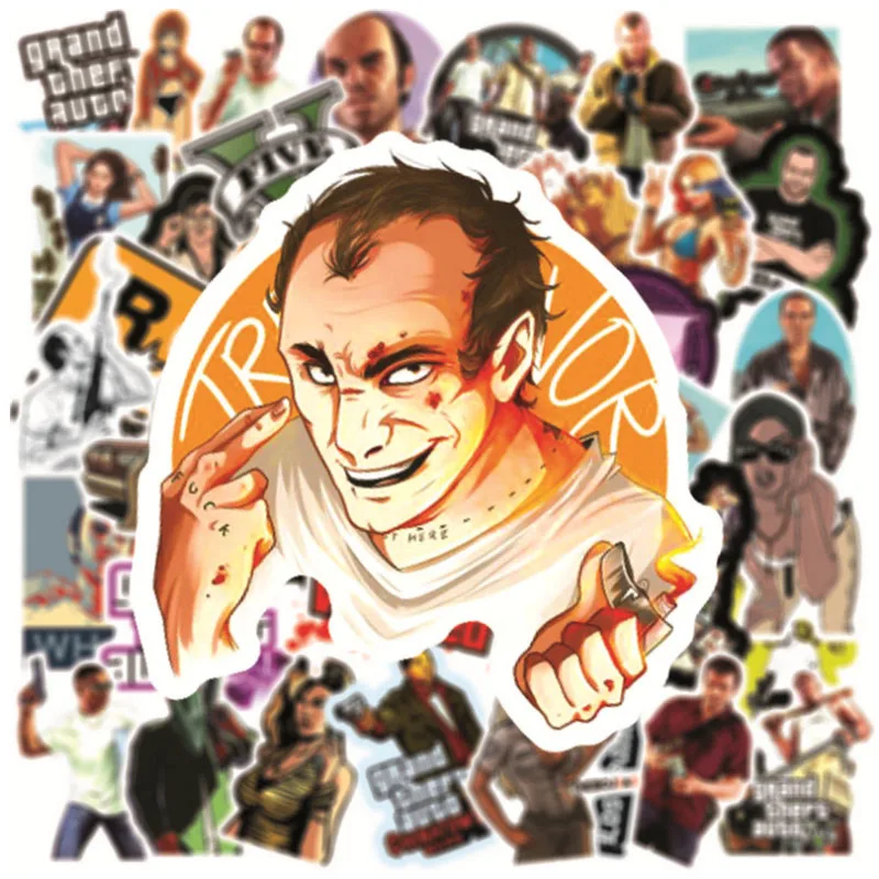 GTA Grand Theft-Juego de patinete autom&aacute;tico, Maleta de viaje, tel&eacute;fono, port&aacute;til, pegatinas de equipaje, Juguetes DIY para ni&ntilde;os y ni&ntilde;as, 10/30/50 Uds.-2