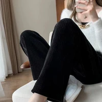 2022 autumn winter korean style solid color velvet thick high waisted wide leg pants casual high waist drape pants for women