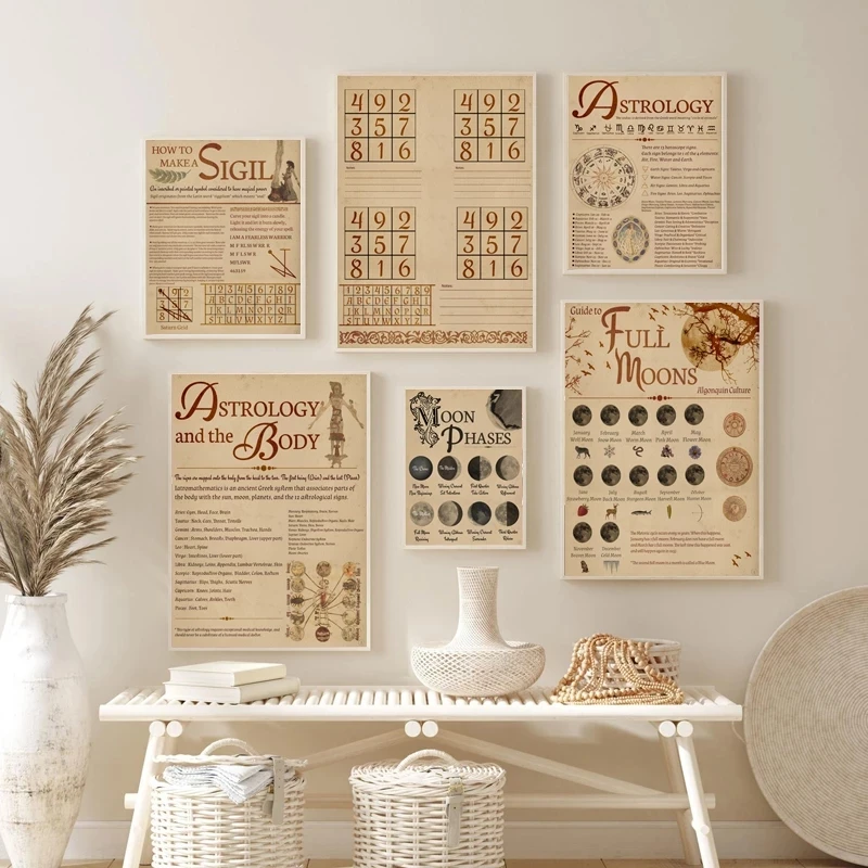 

Book of Shadows Pages Vintage Astrology Canvas Painting Wall Art Nordic Posters And Prints Wall Pictures For Living Room Decor