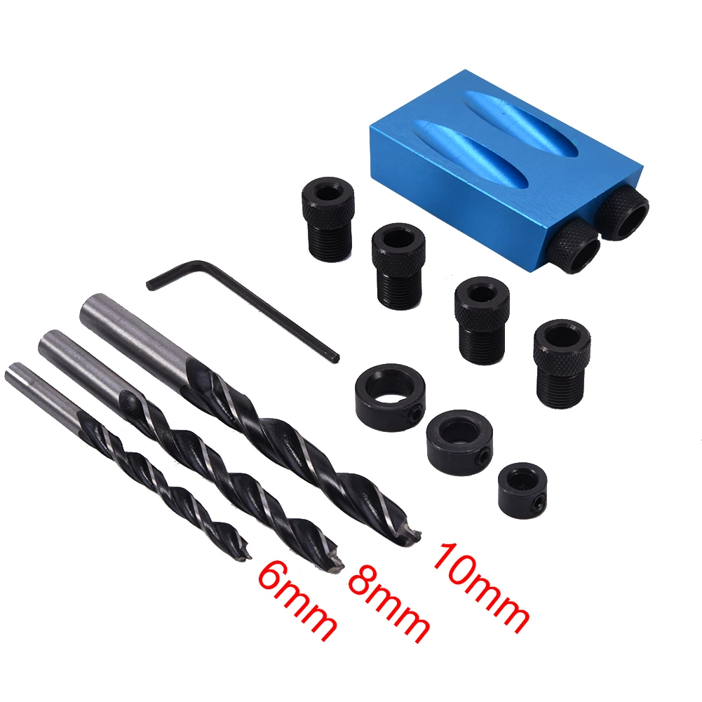 

14PCS 6/8/10MM Oblique Hole Locator Positioner Drilling Bits Jig Clamp Woodworking Kit 15 Angle Woodworking Guide Positioner Kit