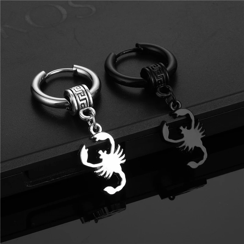 New Punk Black Stainless Steel Scorpion Drop Earrings For Women Men Gothic Cool Street Pop Hip Hop Ear Jewelry Statement Pendant