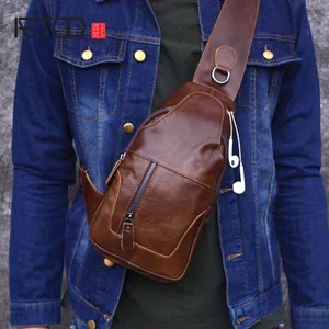 Мужская нагрудная сумка AETOO, из мягкой кожи, с защитой от взлома