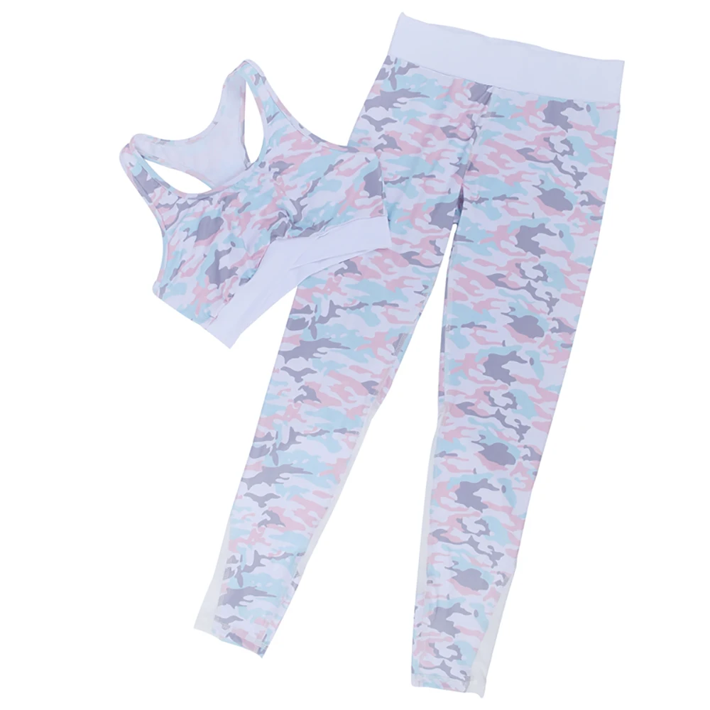 

High Quality 2pcs Camouflage Camo Yoga Set Sports Wear For Women Gym Fitness Yoga Leggings and Sport Tank GYM Workout Suit Femme