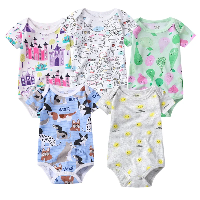 

New 2020 Newborn Baby Boys Girls Bodysuits Rompers Summer Short Sleeve Cartoon Print Jumpsuit Toddler Playsuit Infant Clothing