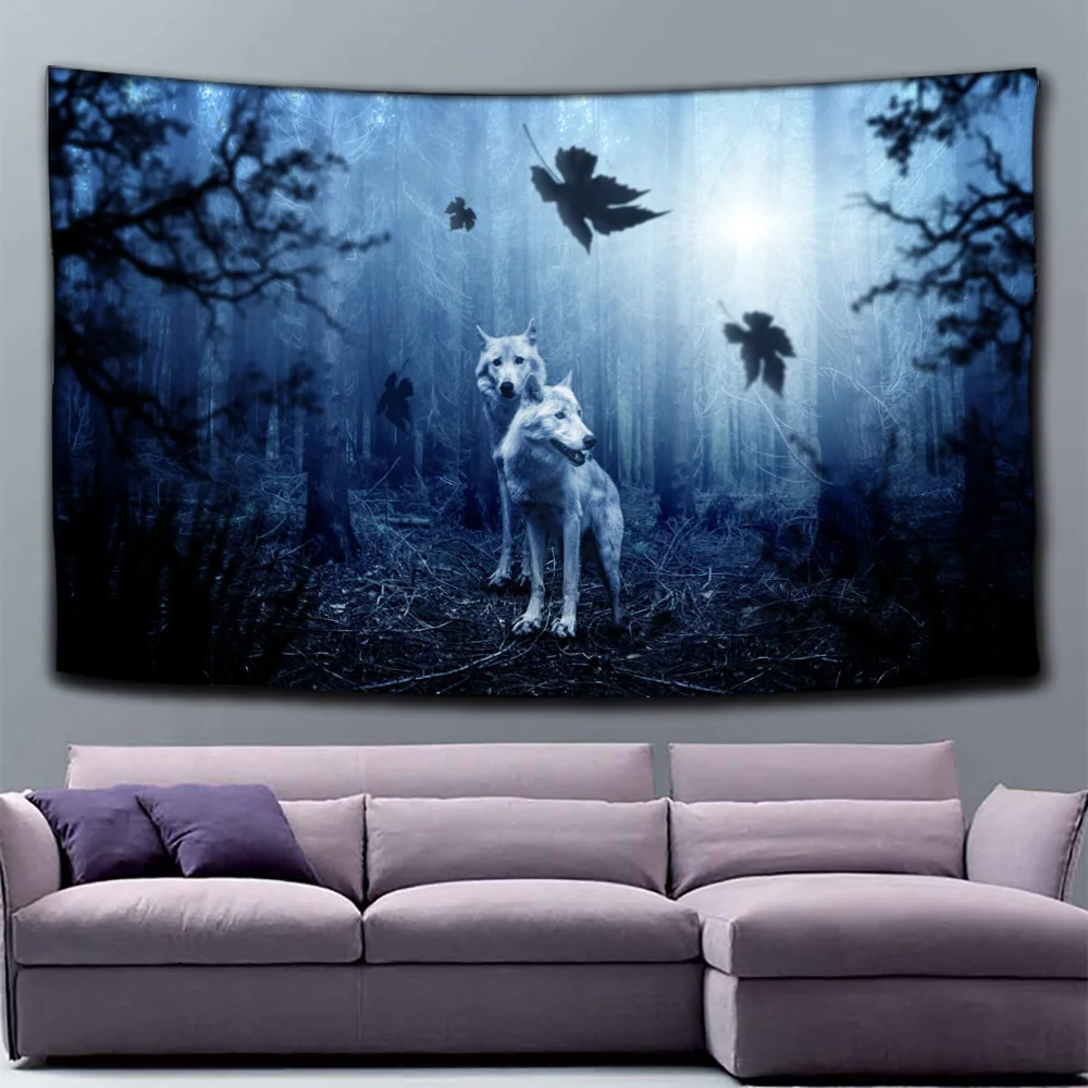 

Wolf Tapestry Black Hanging Wall Cloth Tapestry Home Dorm Room Art Background Decor Psychedelic Camping Carpet