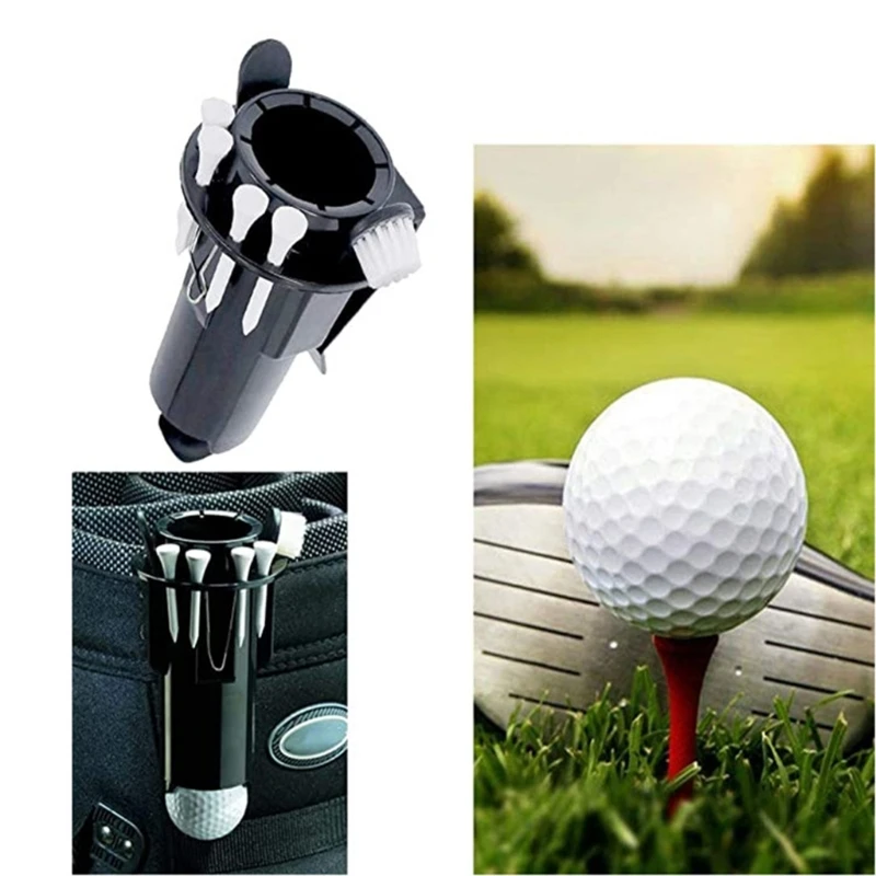 

Golf Ball Tee Holder Golf Pro Clip Caddy with Nylon Brush Divot Tool Portable Storage Box Golf Cleaning Tools with Brush T4MF