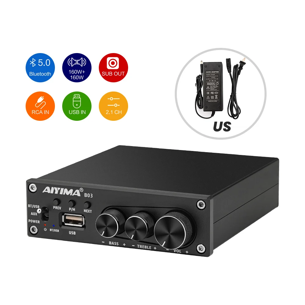 Усилитель мощности AIYIMA TDA7498E Bluetooth 5 0 2 0/2 1 стерео канал 160 Вт * Сабвуфер Hifi цифровой