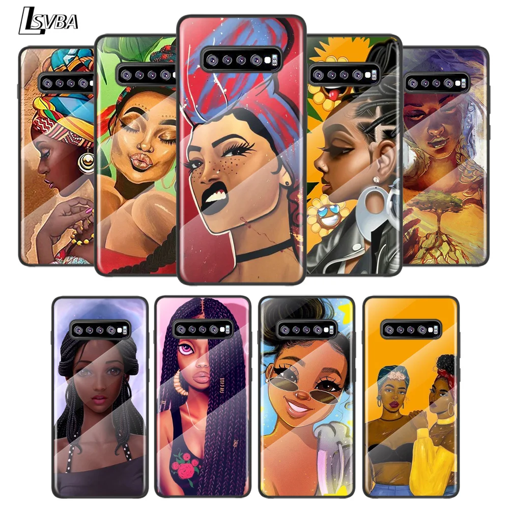 

African Girl Art For Samsung Galaxy S21 Ultra Plus 5G M51 M31 M21 Tempered Glass Cover Shell Luxury Phone Case