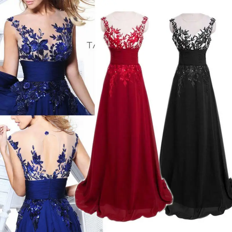 Женское шифоновое платье без рукавов Красное Длинное кружевное для гостей