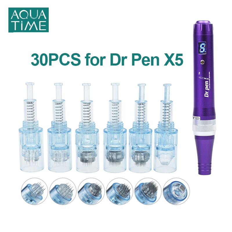 30 Pcs Dr Pen X5 Needle Cartridges Replacement Derma Pen Stainless Steel Needles Disposable Compatible Tips Microneedling