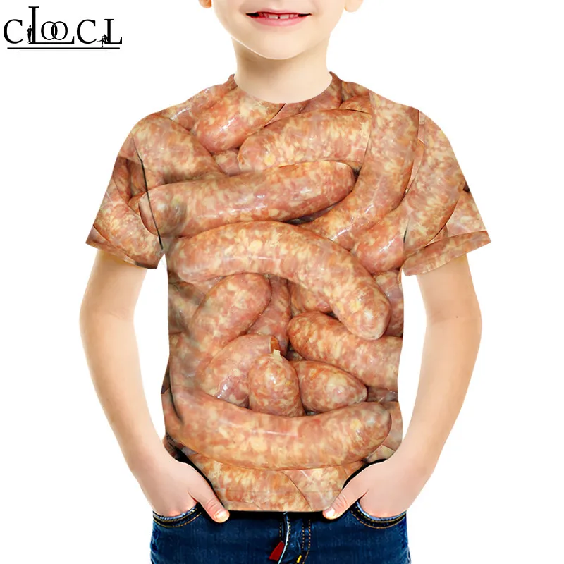 CLOOCL Kids Funny Children Casual T Shirt Sausage Party Food 3D Print O-neck T-shirts Boy Girl Clothing Fashion Streetwear Tops