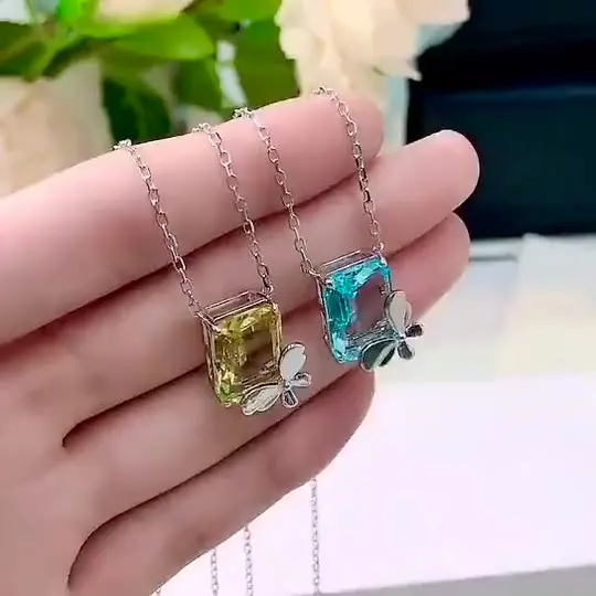 

2021 new S925 sterling silver jewelry butterfly necklace female aquamarine zircon clavicle chain ladies pendant wholesale
