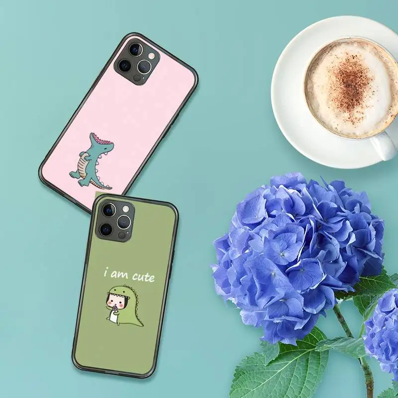 

Cute Dinosaur Phone Case For iPhone 7 8 11 12 X XS XR MINI Pro Max Plus Retro Black Grey clear transparent