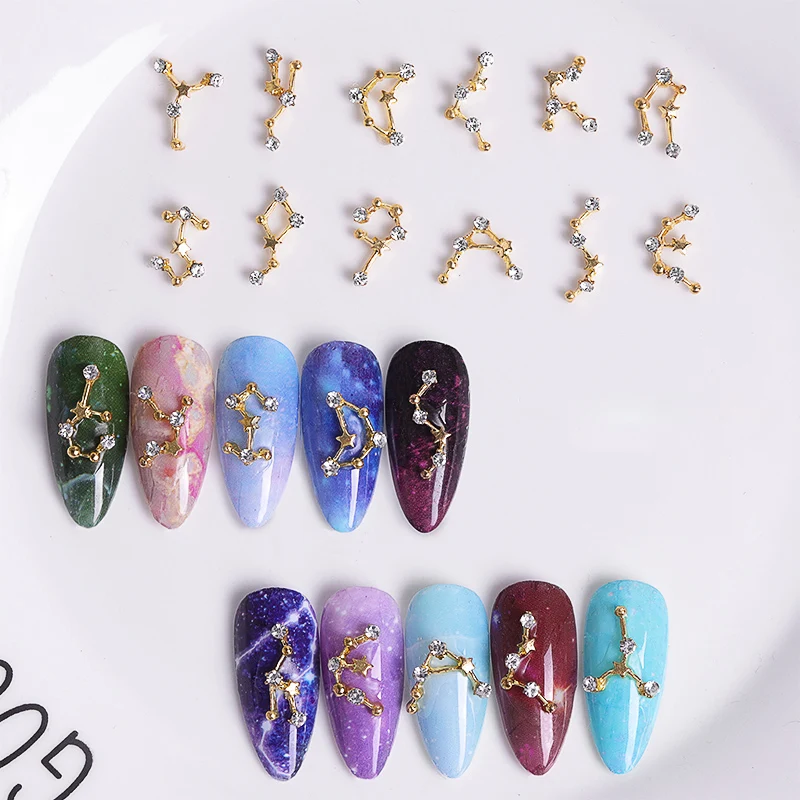 12 шт./компл. 3D украшения для ногтей блестящие двенадцать созвездий серия страз DIY