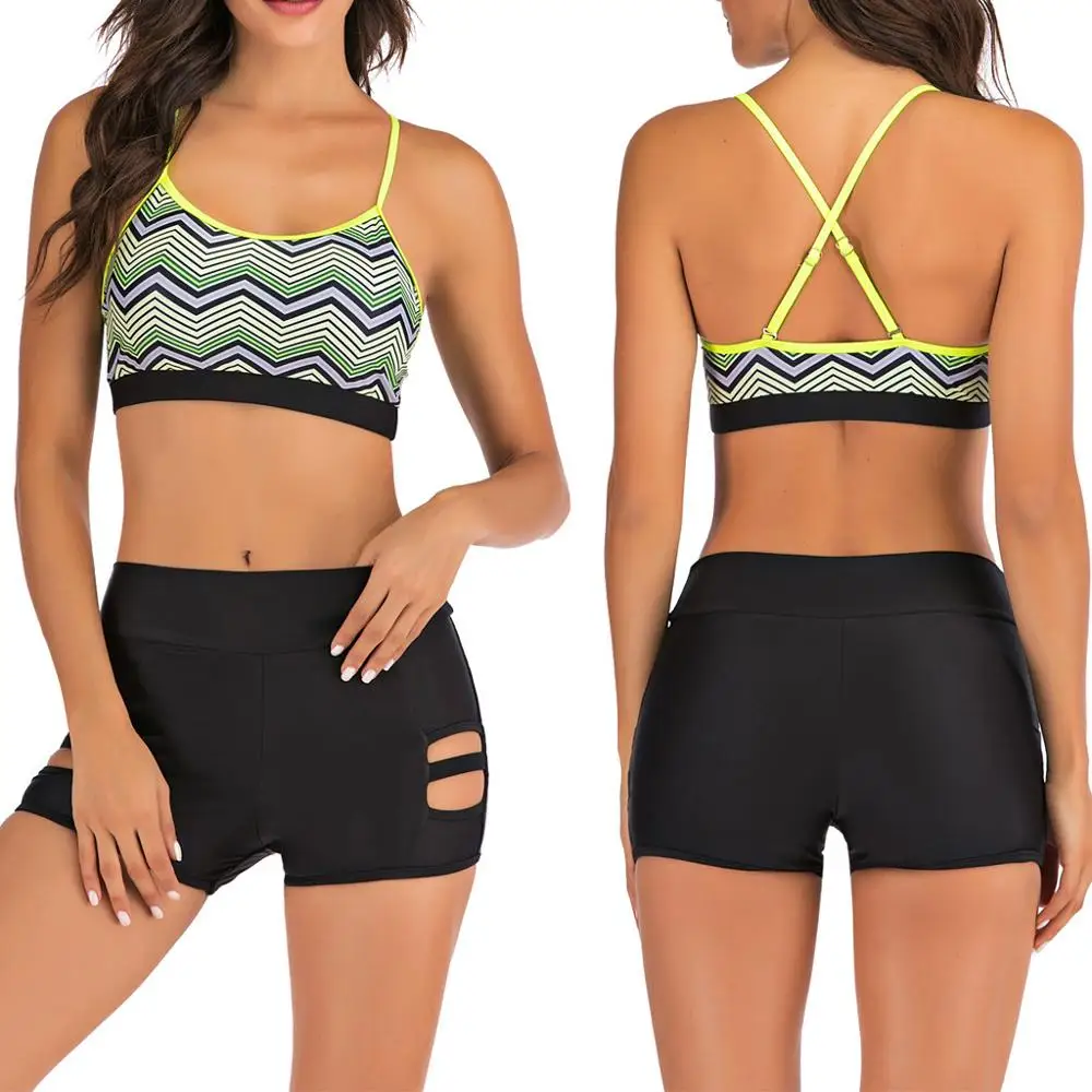 Женский купальник из двух предметов топ с оборками и высокой талией комплект